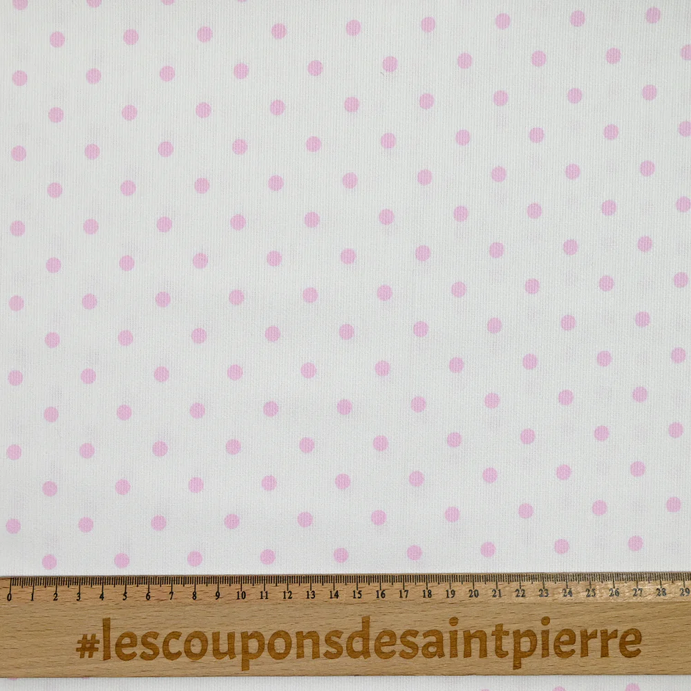 Piqué de coton imprimé pois rose fond blanc - Image 3