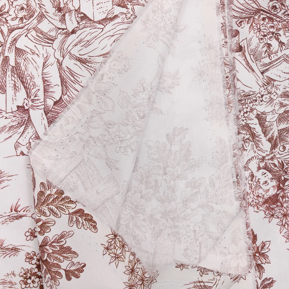 Piqué de coton toile de jouy marron - Image 3