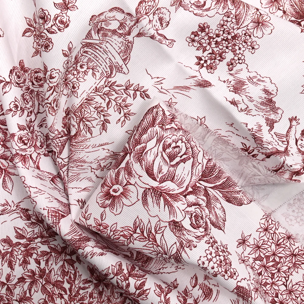 Piqué de coton toile de jouy brique - Image 3