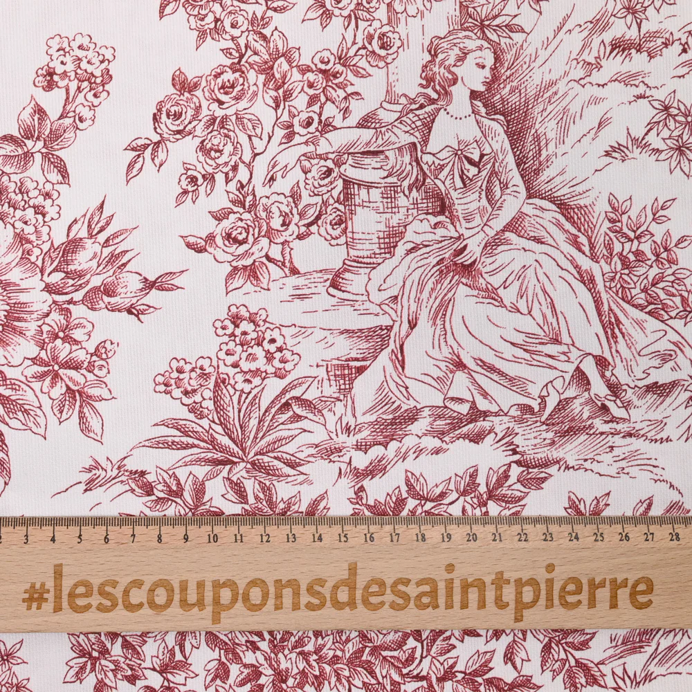 Piqué de coton toile de jouy brique - Image 4