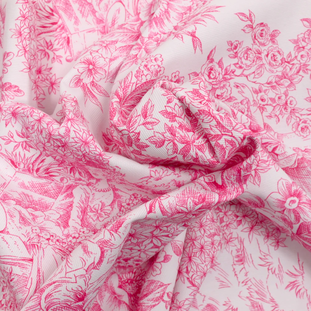 Piqué de coton toile de jouy rose - Image 2