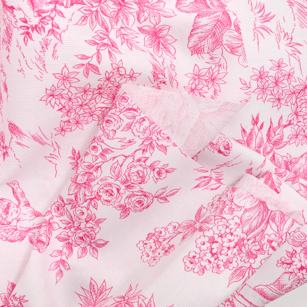Piqué de coton toile de jouy rose - Image 3
