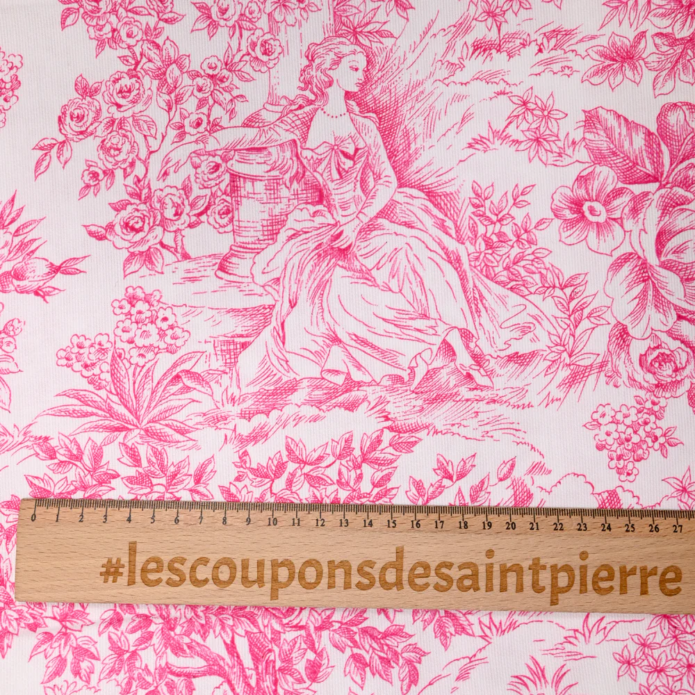 Piqué de coton toile de jouy rose - Image 4