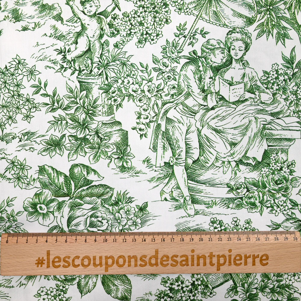 Piqué de coton toile de jouy vert - Image 4