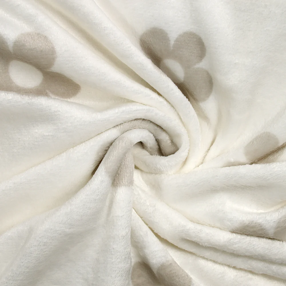 Polaire doudou imprimée fleurs grège fond blanc cassé - Image 2