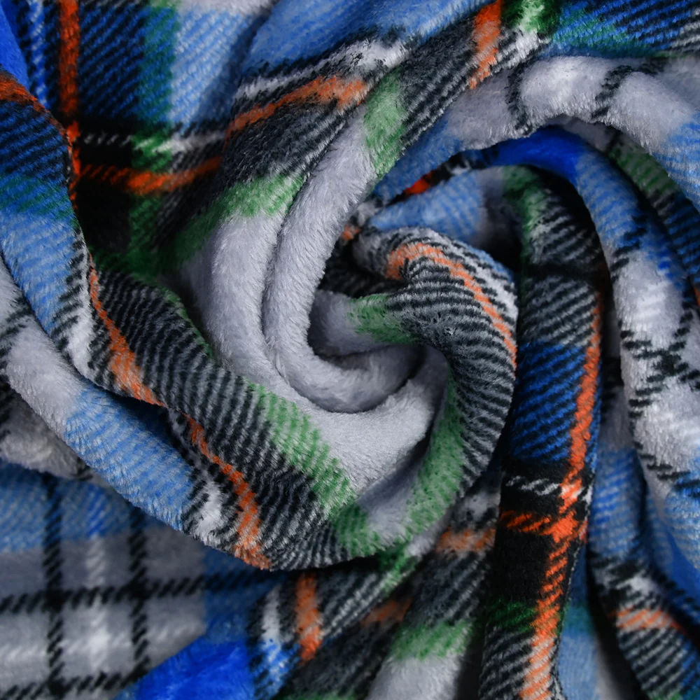 Polaire doudou imprimée tartan bleu et gris - Image 2