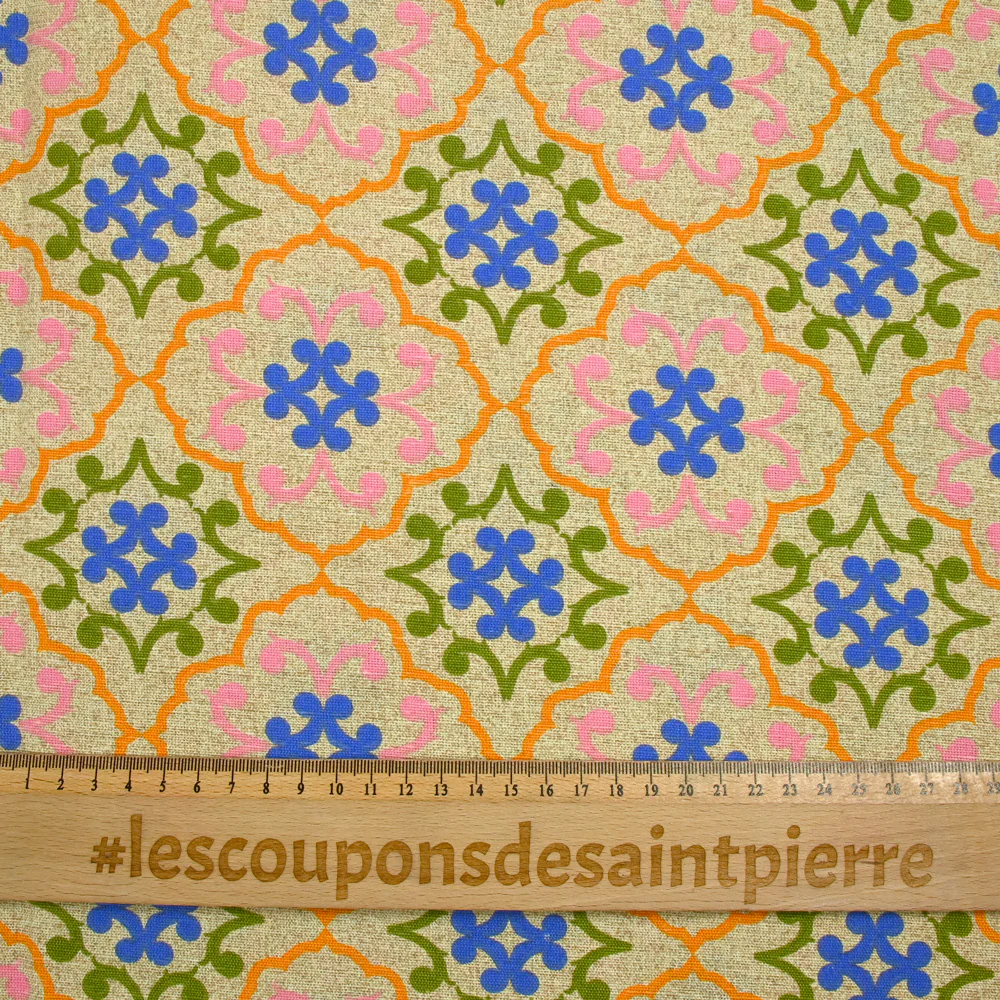 Polycoton imprimé azulejo bleu et orange - Image 3