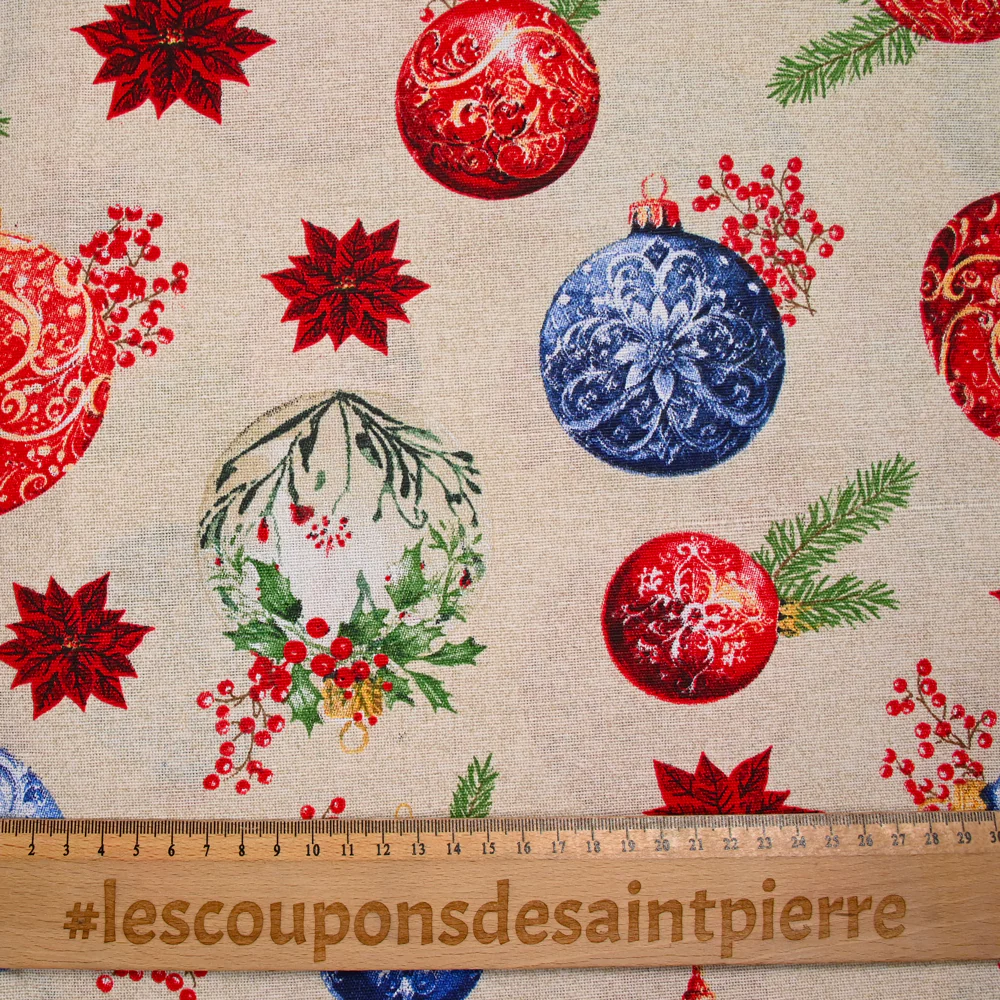 Polycoton imprimé boule de Noël fond ficelle - Image 3