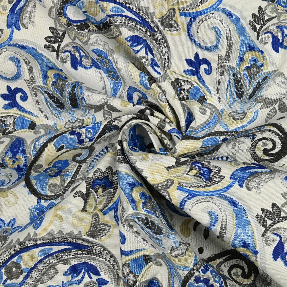 Polycoton imprimé cachemire bleu, beige et gris - Image 2