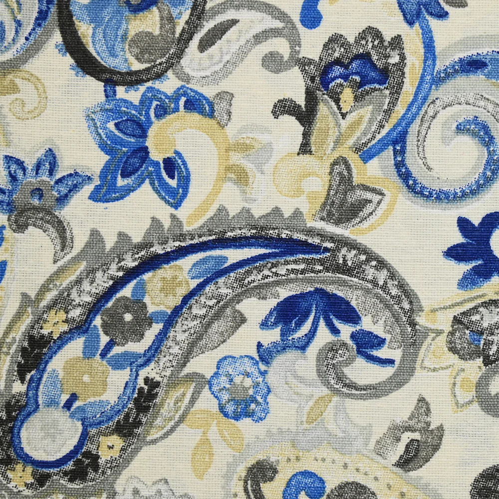 Polycoton imprimé cachemire bleu, beige et gris - Image 4