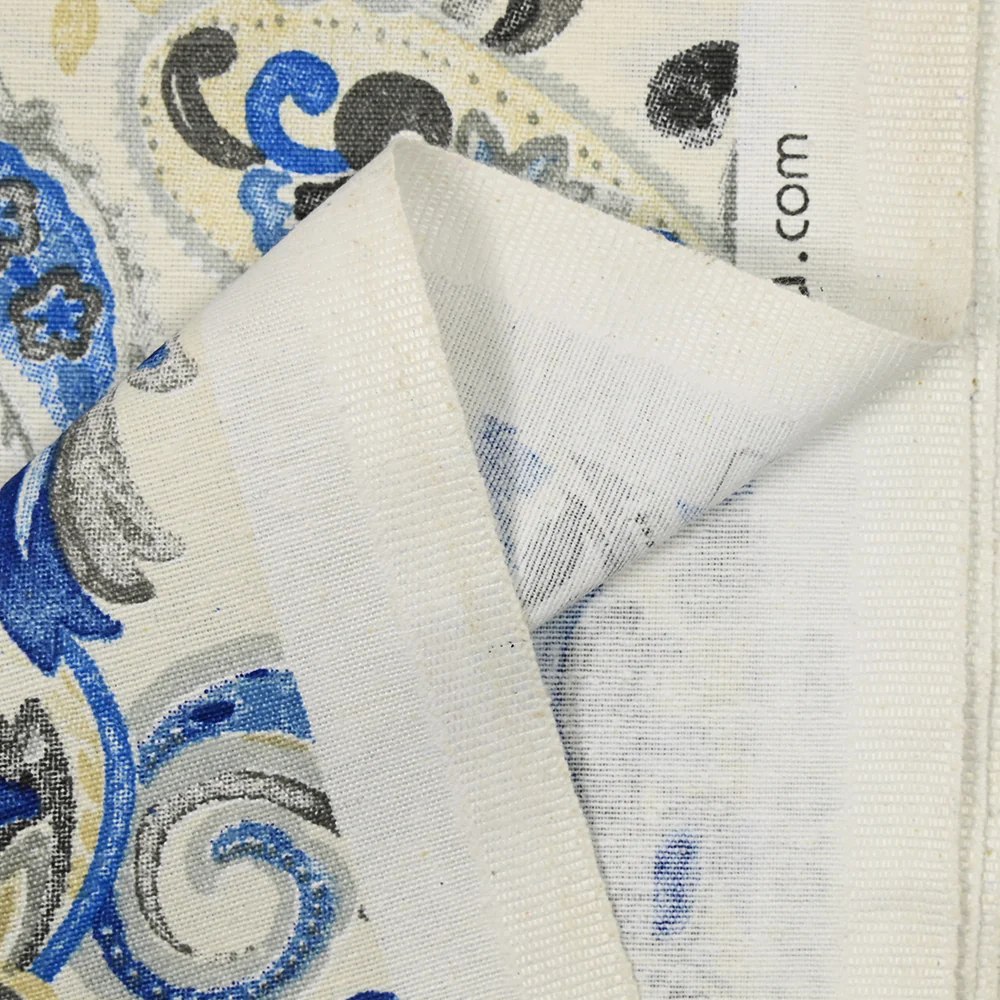 Polycoton imprimé cachemire bleu, beige et gris - Image 5