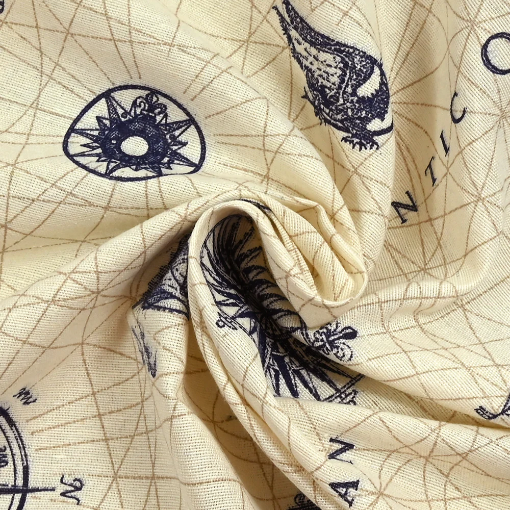 Polycoton imprimé navigation maritime fond beige - Image 2