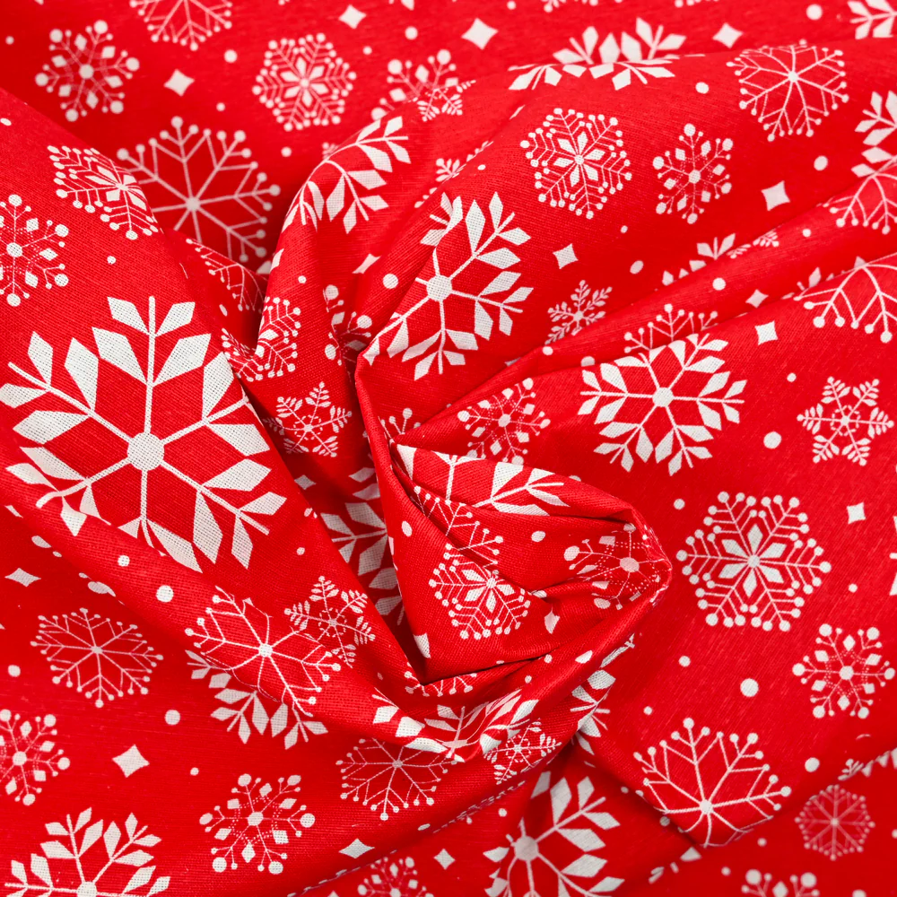 Polycoton imprimé neige fond rouge - Image 2