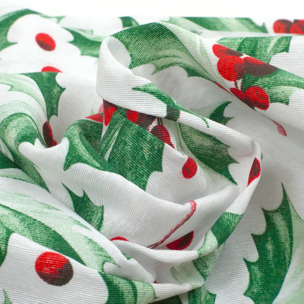 Polycoton imprimé Noël houx vert et boule rouge - Image 2