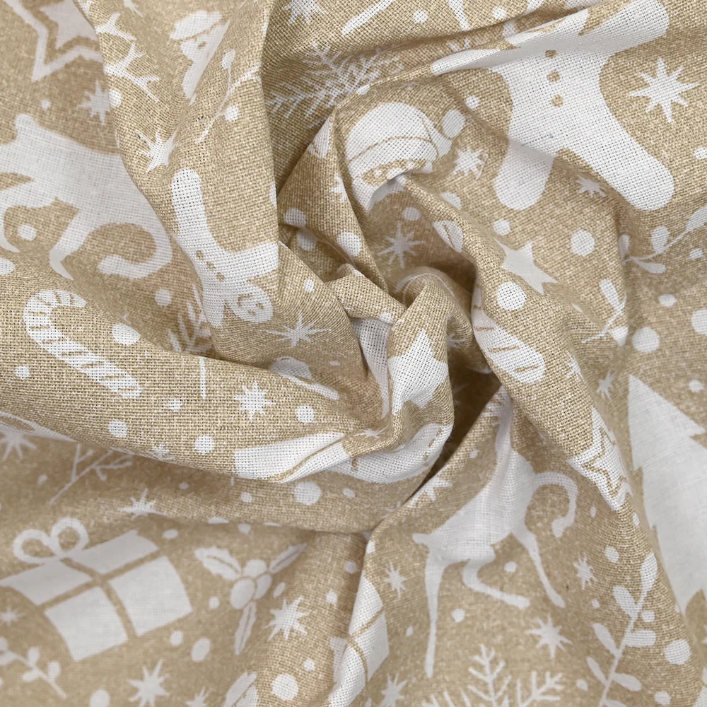 Polycoton imprimé Noël pain d'épice blanc fond beige - Image 2