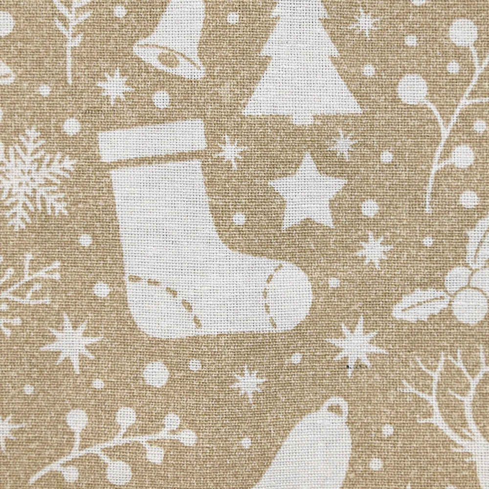 Polycoton imprimé Noël pain d'épice blanc fond beige - Image 4