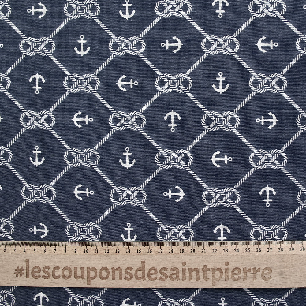 Polycoton imprimé nœud et encre fond marine - Image 3