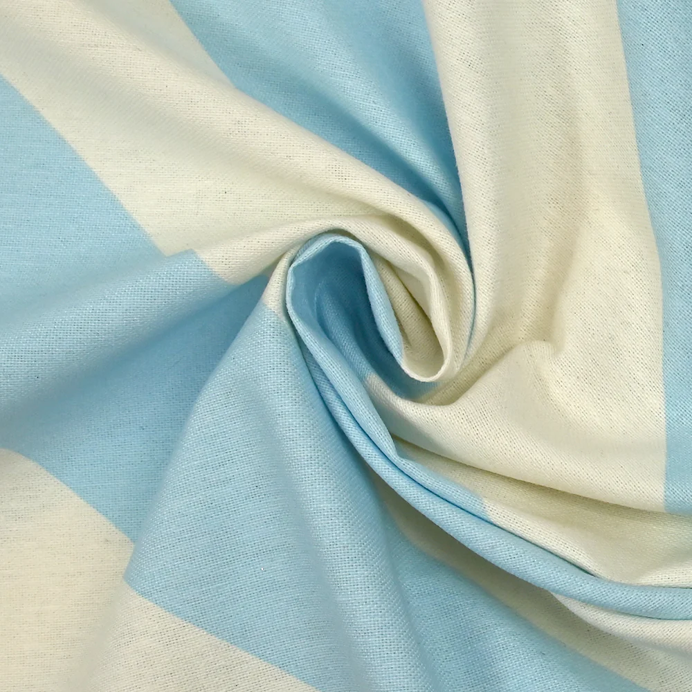 Polycoton imprimé rayure en diagonale bleu ciel et écru - Image 2