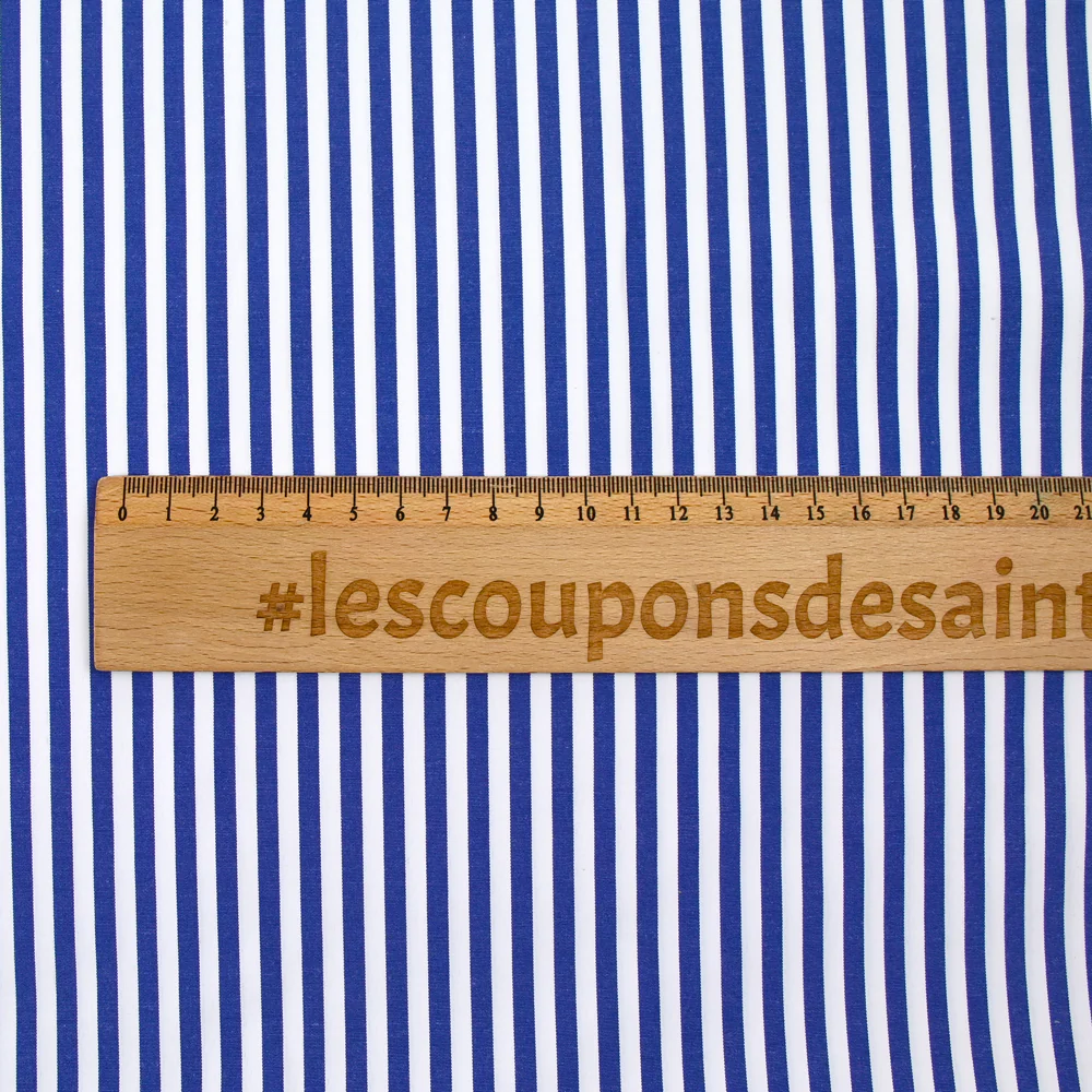 Polycoton rayé bleu 5mm fond blanc - Image 3