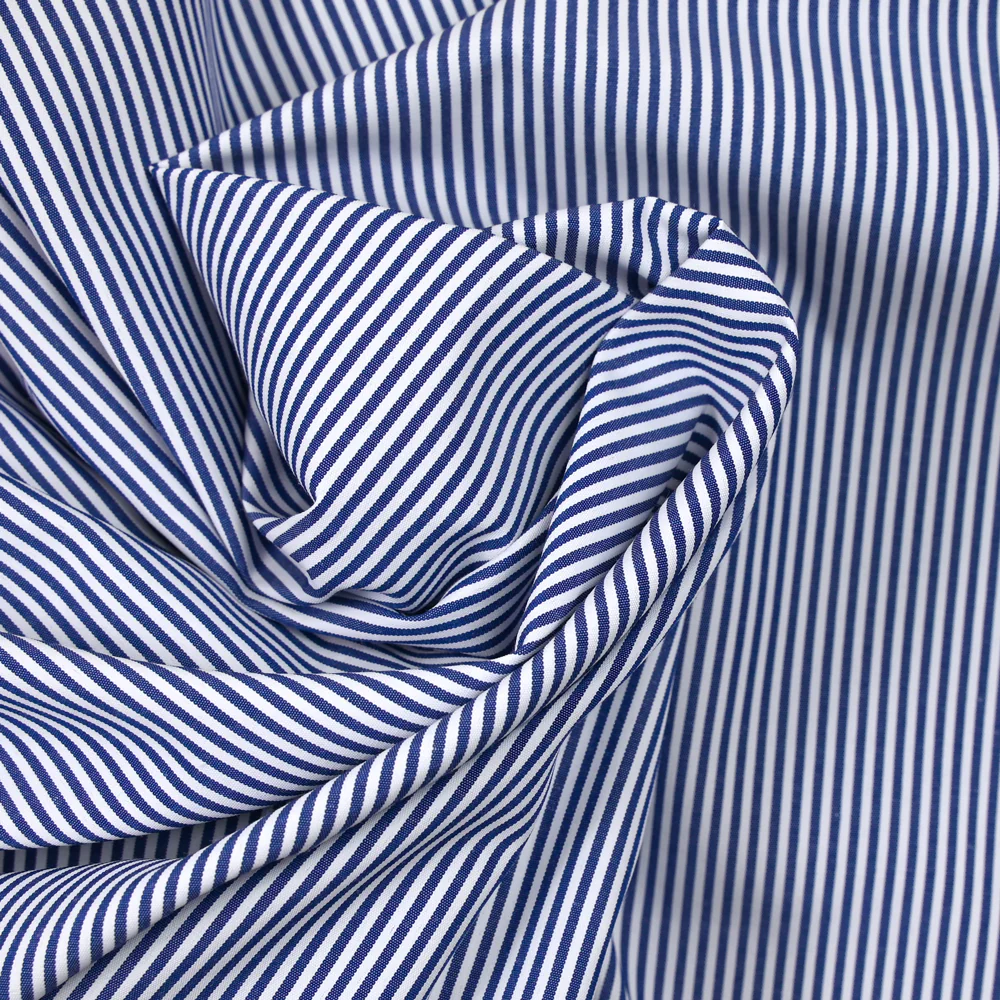 Polycoton rayé marine 1mm fond blanc - Image 4