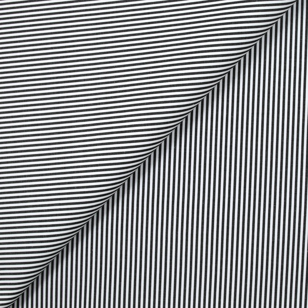 Polycoton rayé noir fond blanc