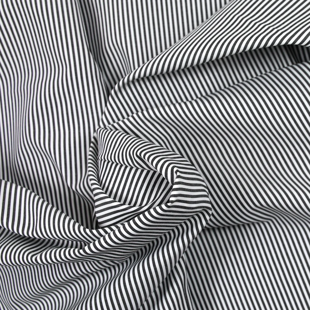 Polycoton rayé noir fond blanc - Image 2