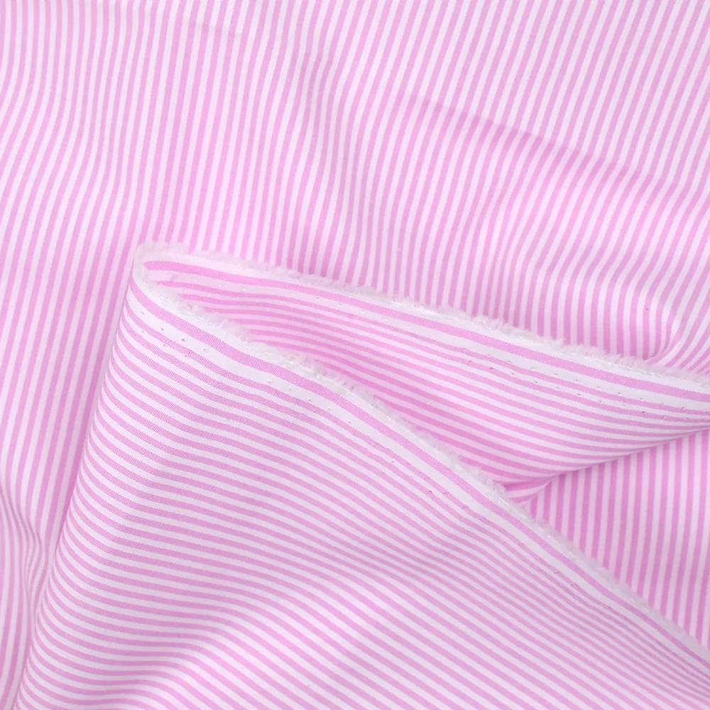 Polycoton rayé rose 1mm fond blanc - Image 3