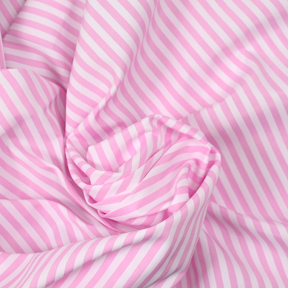 Polycoton rayé rose 5mm fond blanc - Image 2