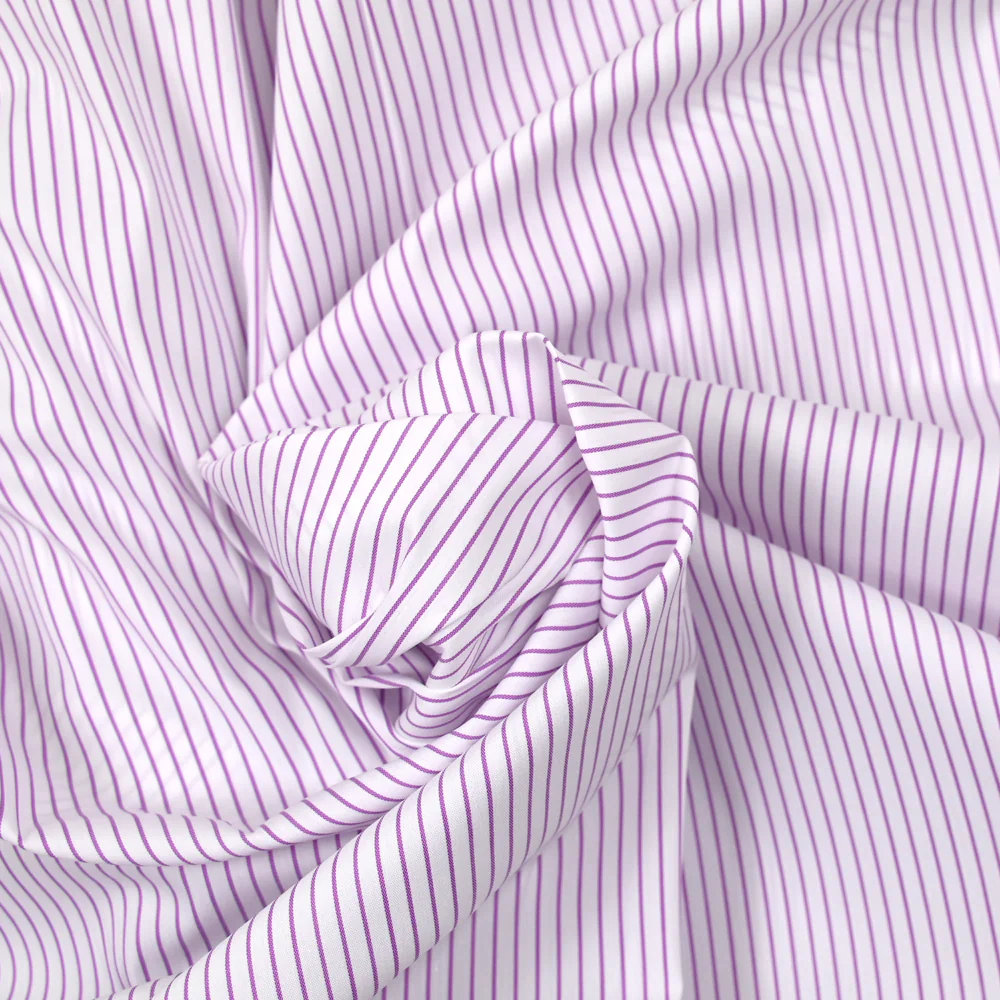 Polycoton rayé violet fond blanc - Image 2