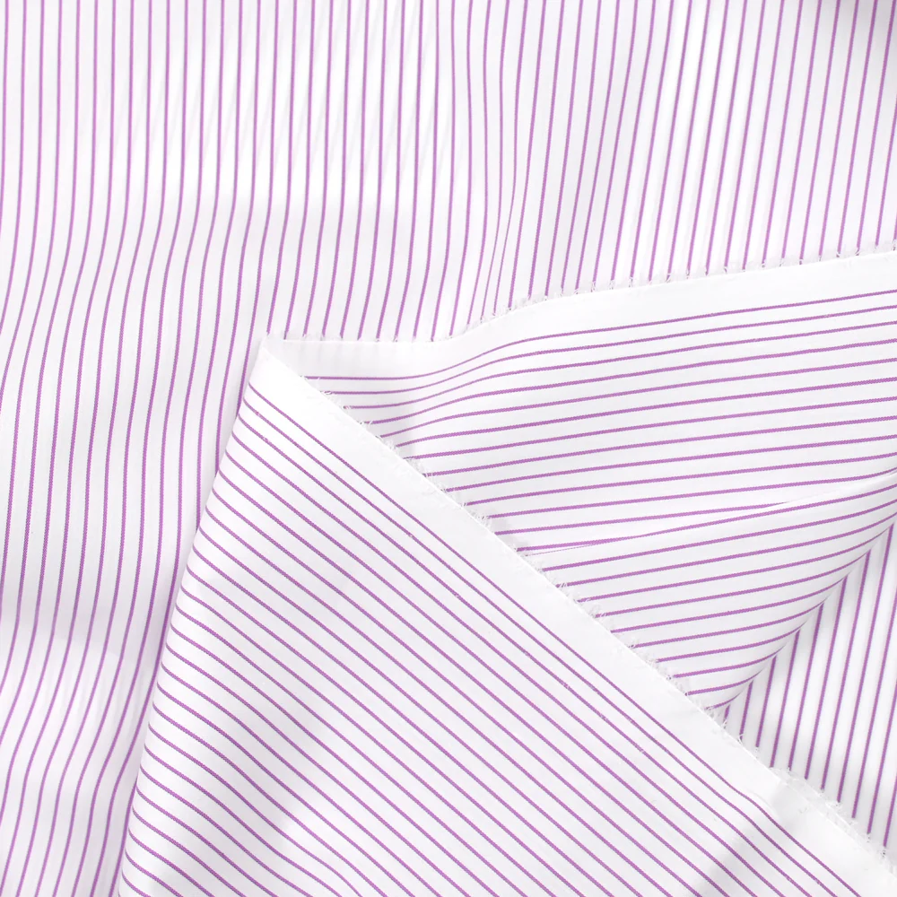 Polycoton rayé violet fond blanc - Image 3