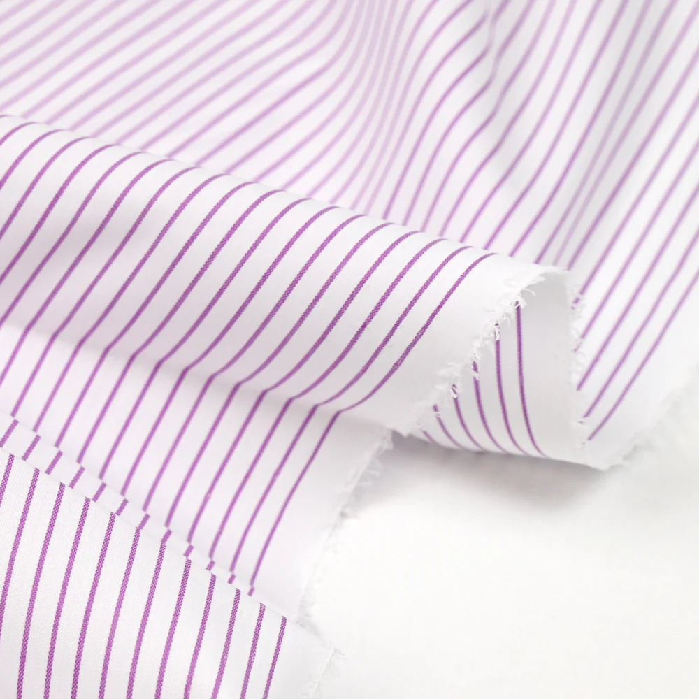 Polycoton rayé violet fond blanc - Image 4
