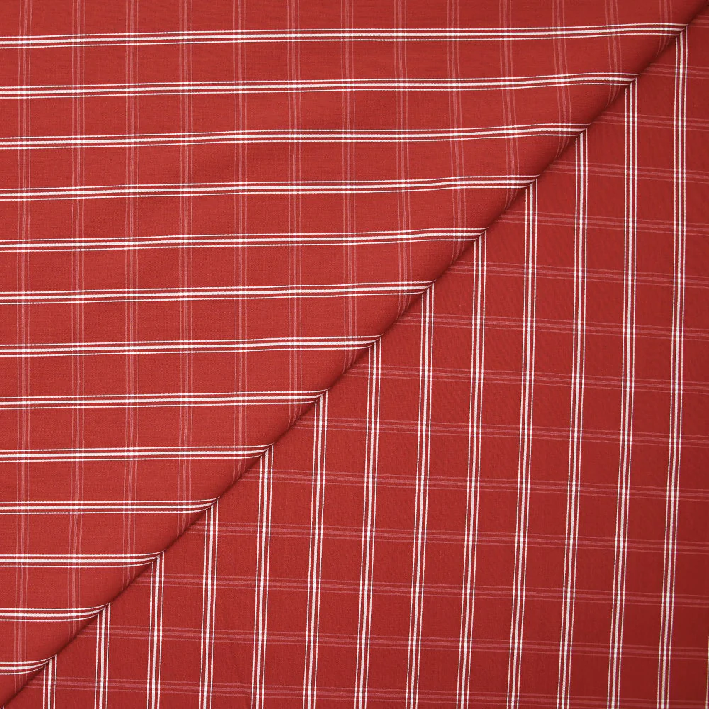 Polycoton tissé-teint à carreaux écru fond brique