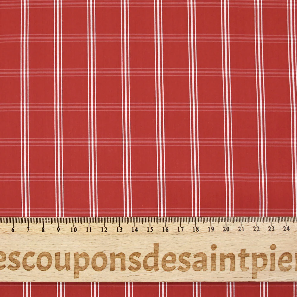 Polycoton tissé-teint à carreaux écru fond brique - Image 3