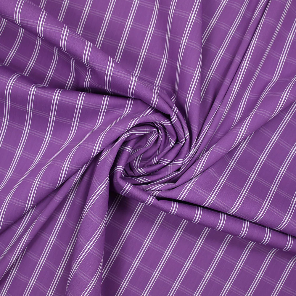 Polycoton tissé-teint à carreaux écru fond violet améthyste - Image 2