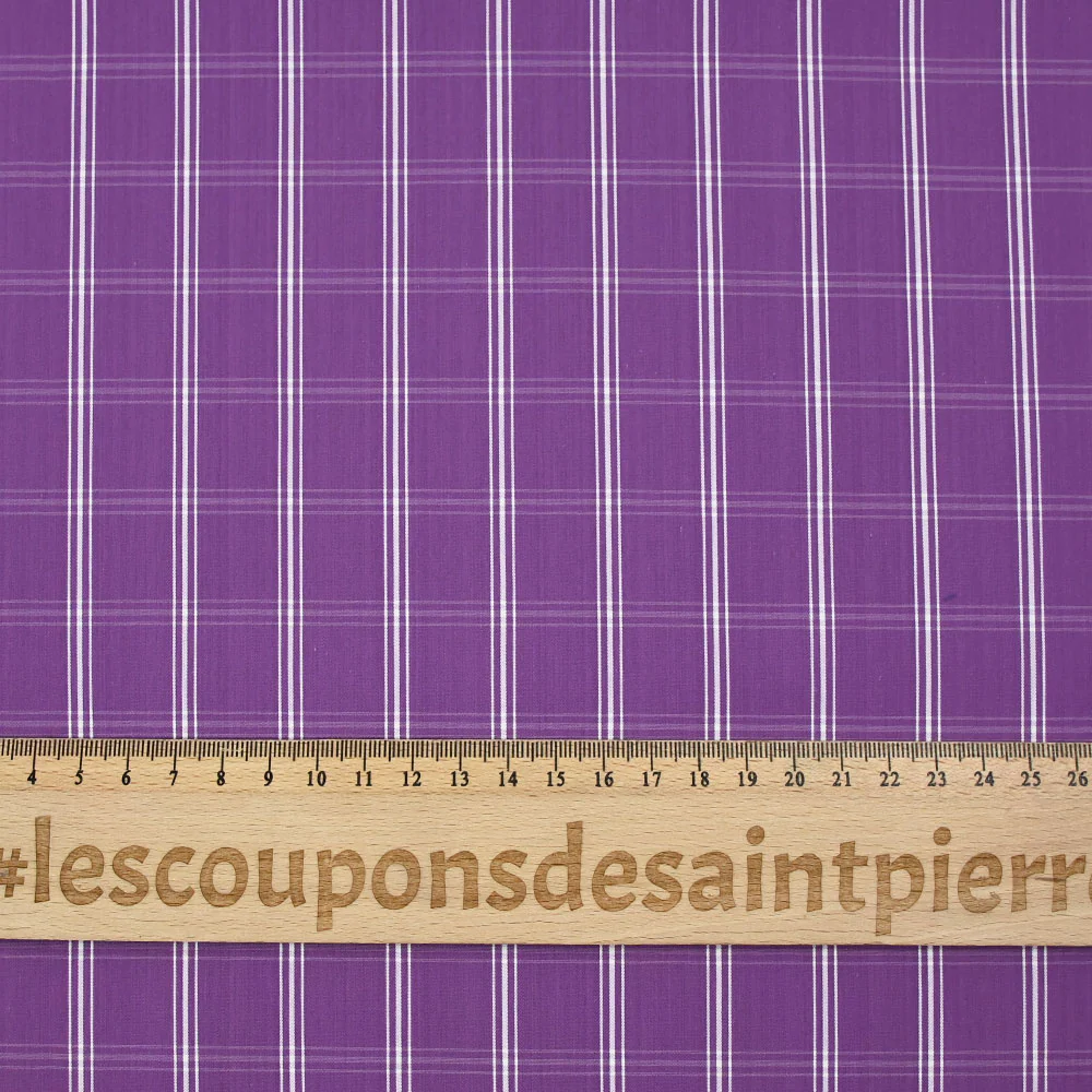Polycoton tissé-teint à carreaux écru fond violet améthyste - Image 3