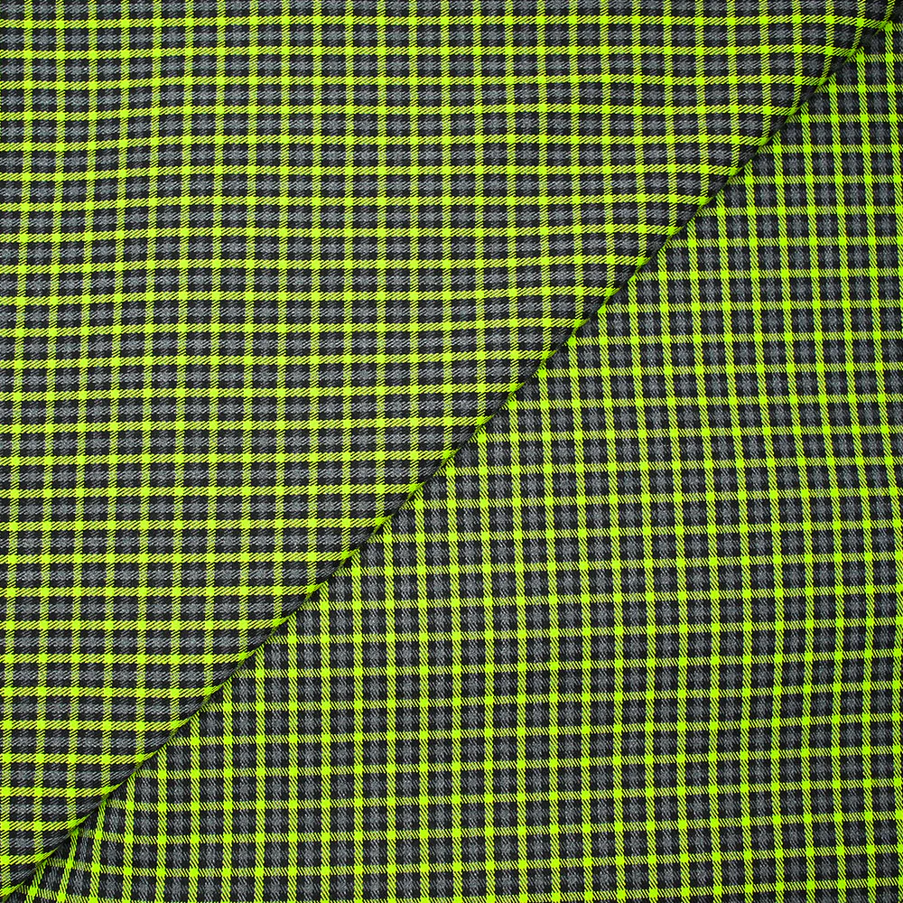 Polycoton tissé-teint à carreaux gris anthracite et vert pomme