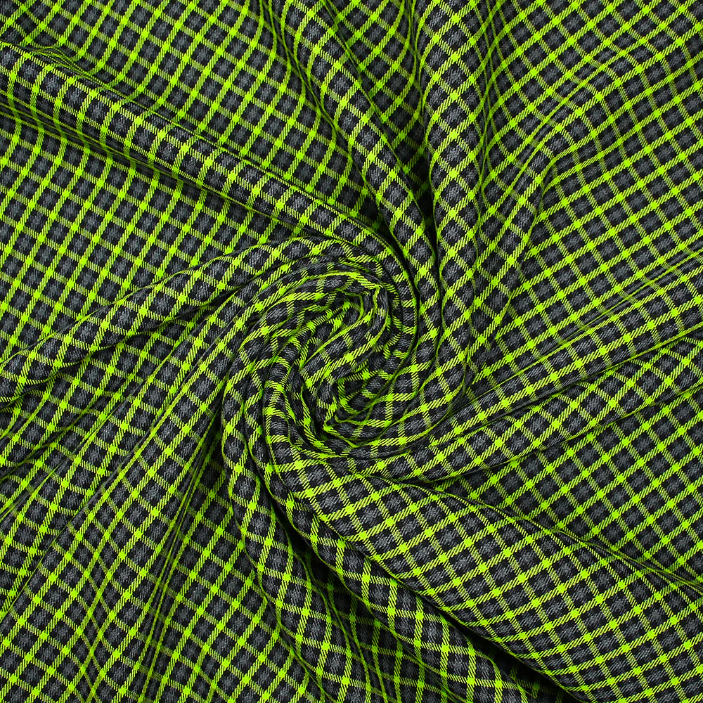 Polycoton tissé-teint à carreaux gris anthracite et vert pomme - Image 2