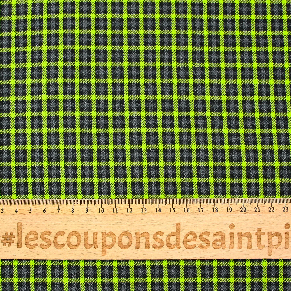 Polycoton tissé-teint à carreaux gris anthracite et vert pomme - Image 3