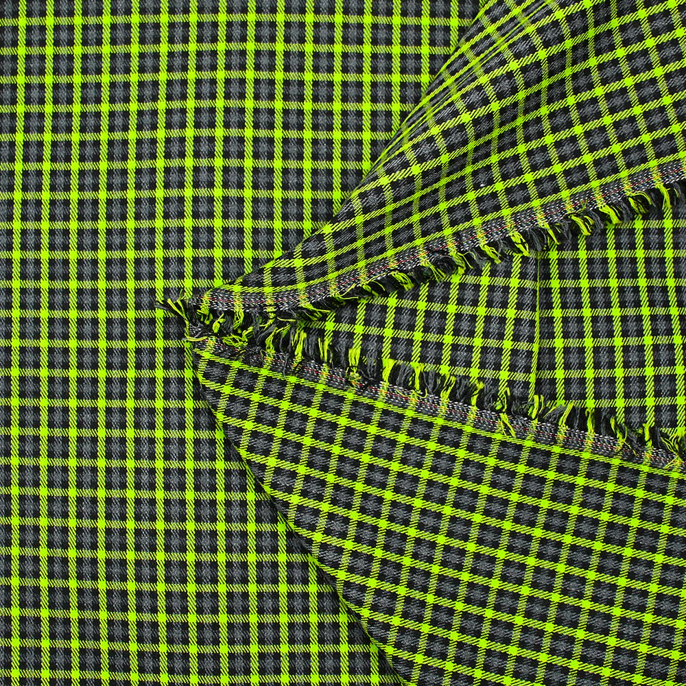 Polycoton tissé-teint à carreaux gris anthracite et vert pomme - Image 4