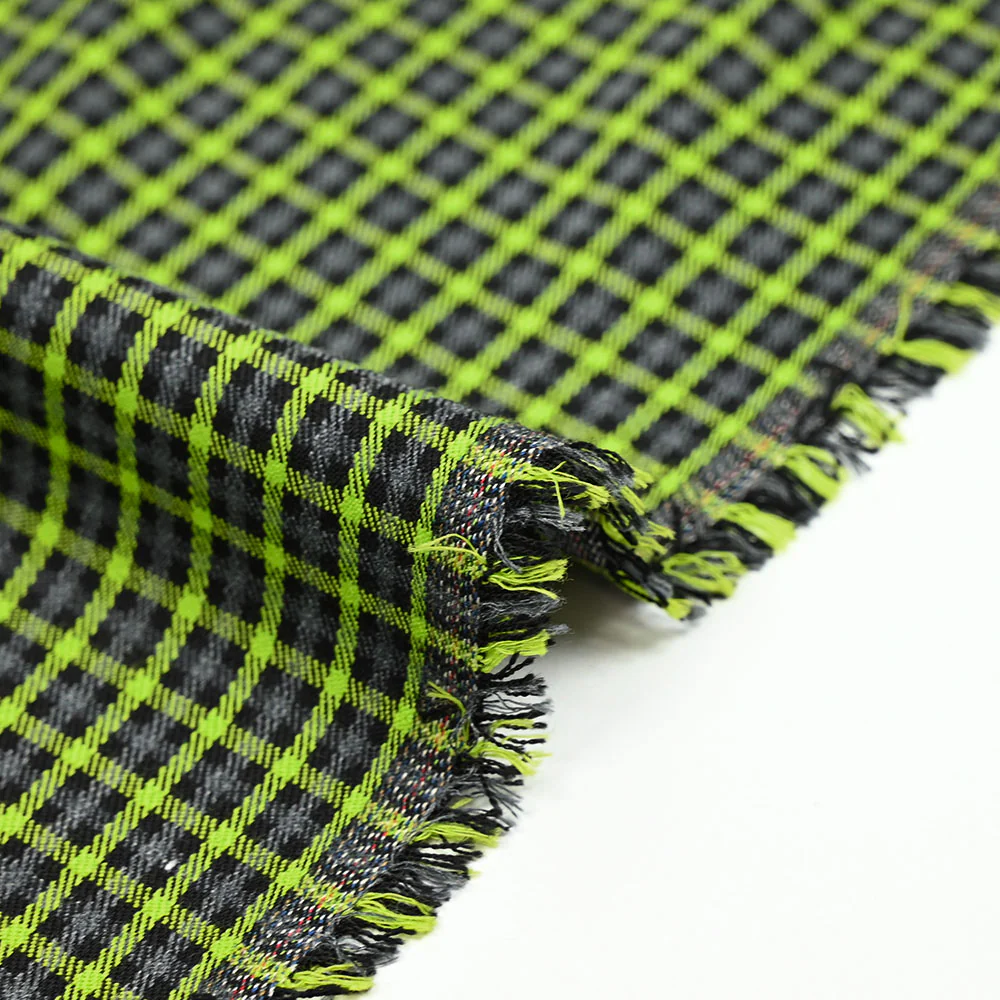 Polycoton tissé-teint à carreaux gris anthracite et vert pomme - Image 5