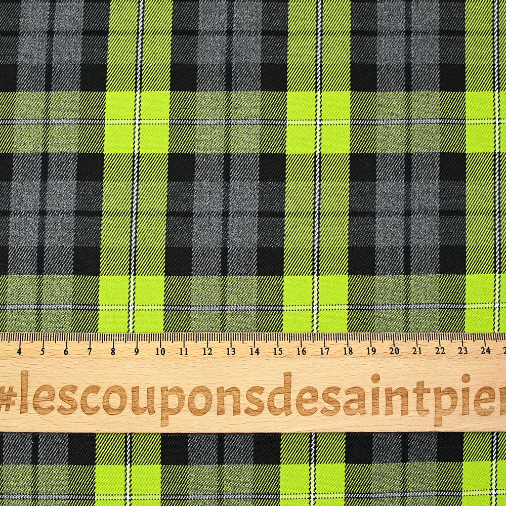 Polycoton tissé-teint à grands carreaux vert pomme fond gris foncé - Image 3