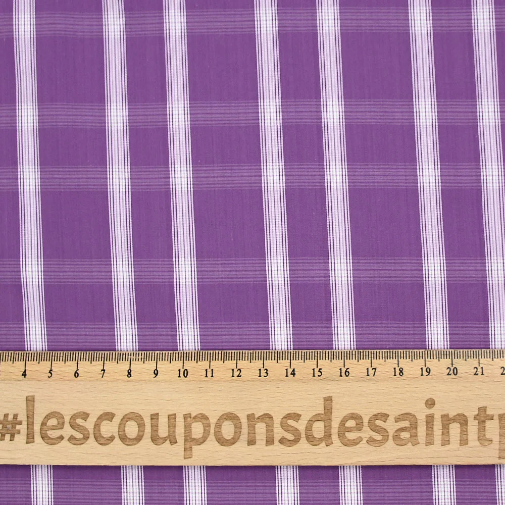 Polycoton tissé-teint ligne blanche contrastante écru fond violet améthyste - Image 3