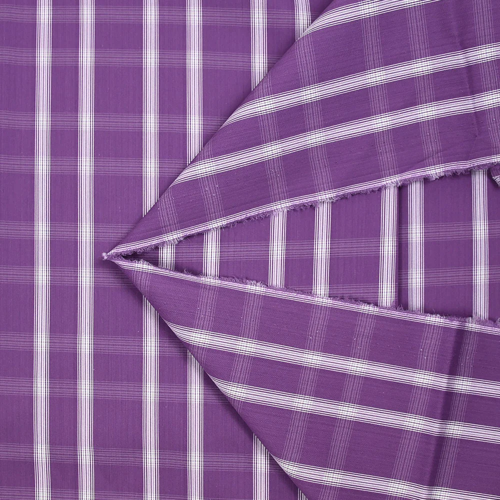 Polycoton tissé-teint ligne blanche contrastante écru fond violet améthyste - Image 4
