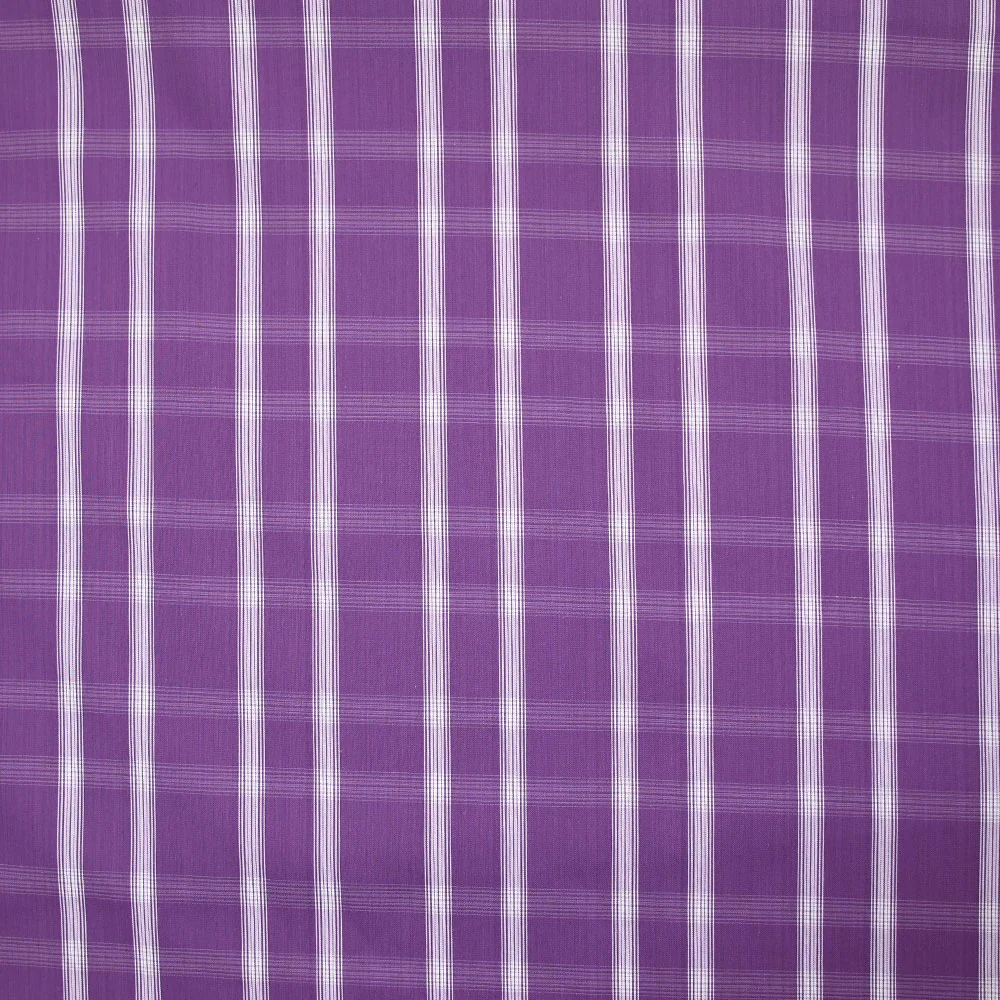 Polycoton tissé-teint ligne blanche contrastante écru fond violet améthyste - Image 5
