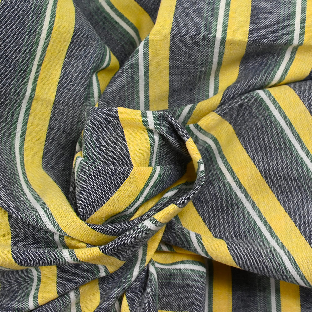 Polycoton tissé teint rayé jaune et vert - Image 2