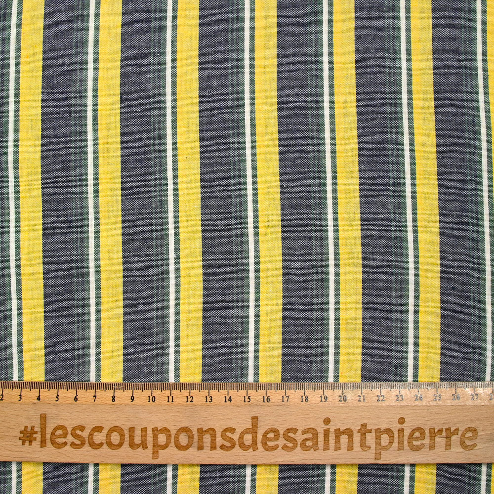 Polycoton tissé teint rayé jaune et vert - Image 3
