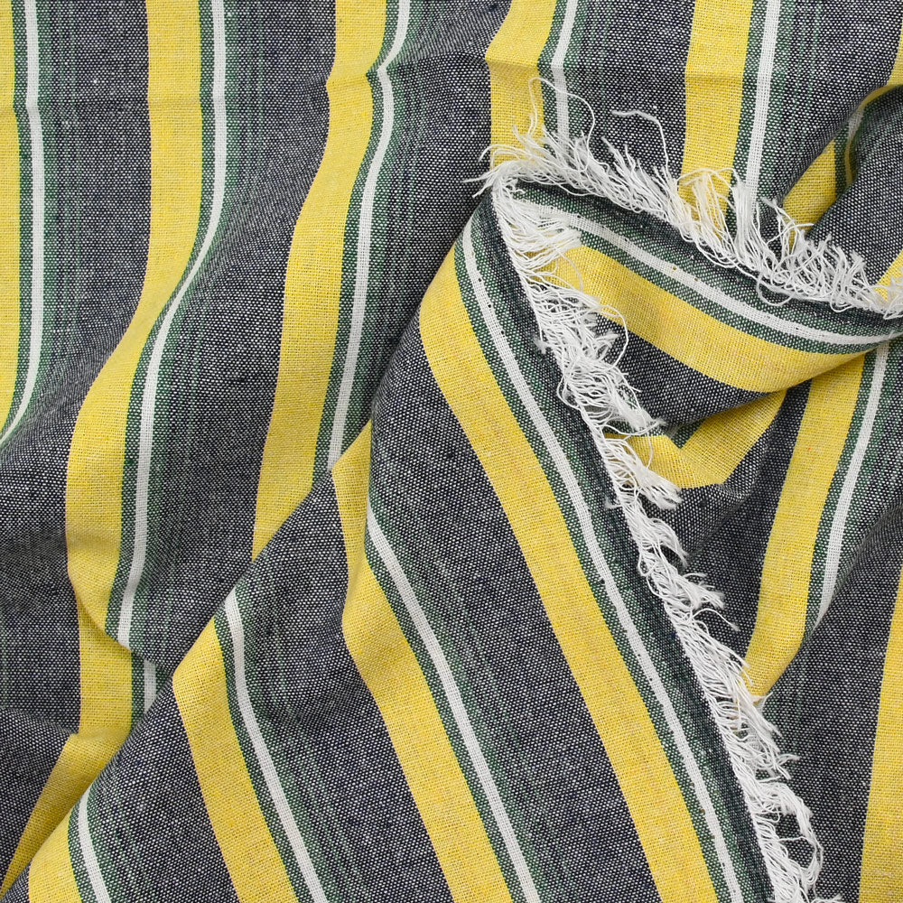 Polycoton tissé teint rayé jaune et vert - Image 4