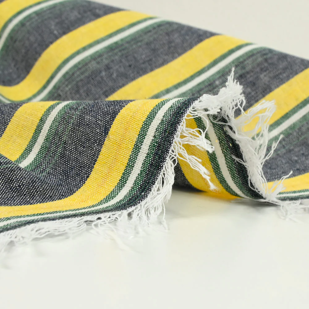Polycoton tissé teint rayé jaune et vert - Image 5
