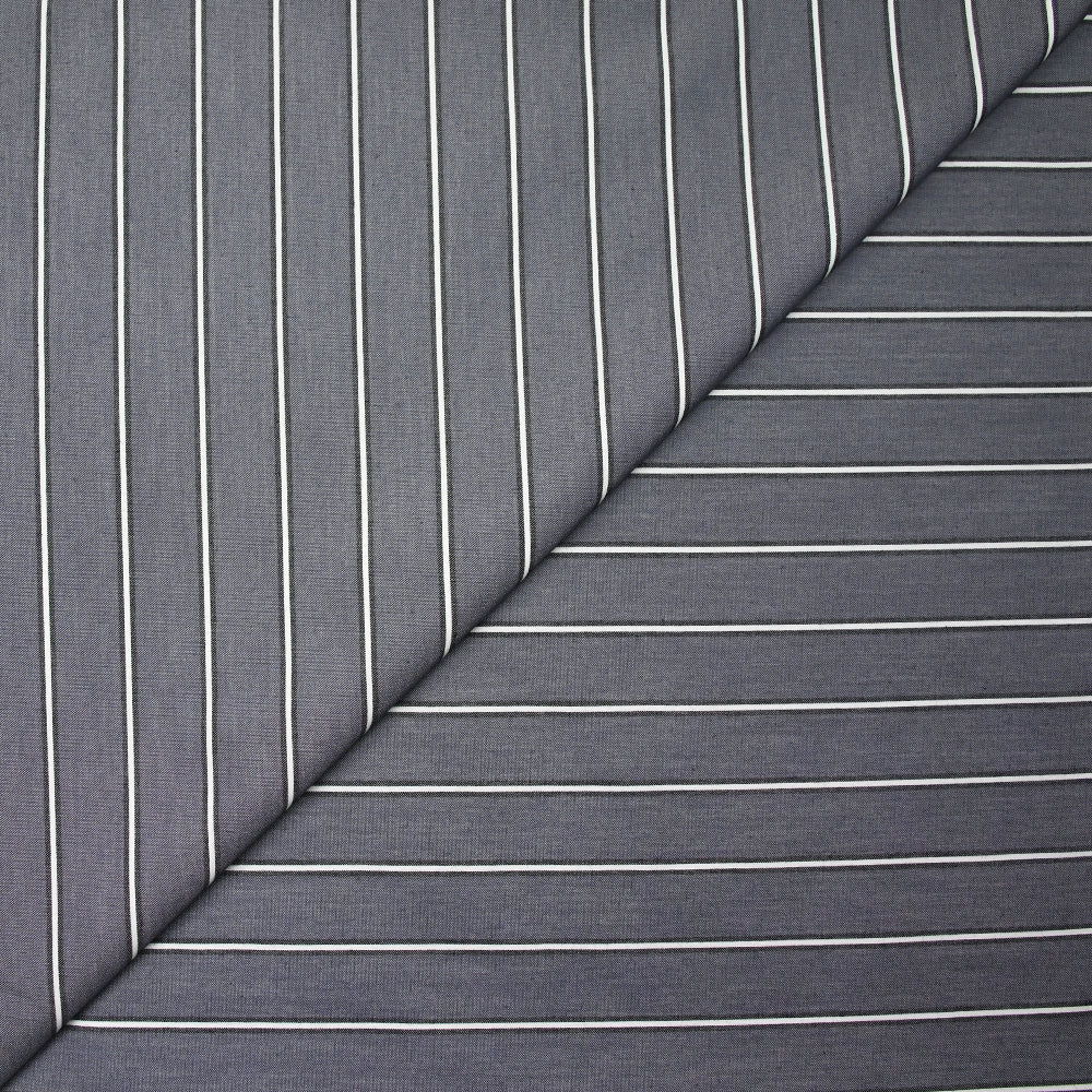 Polycoton tissé-teint rayure blanche fond bleu