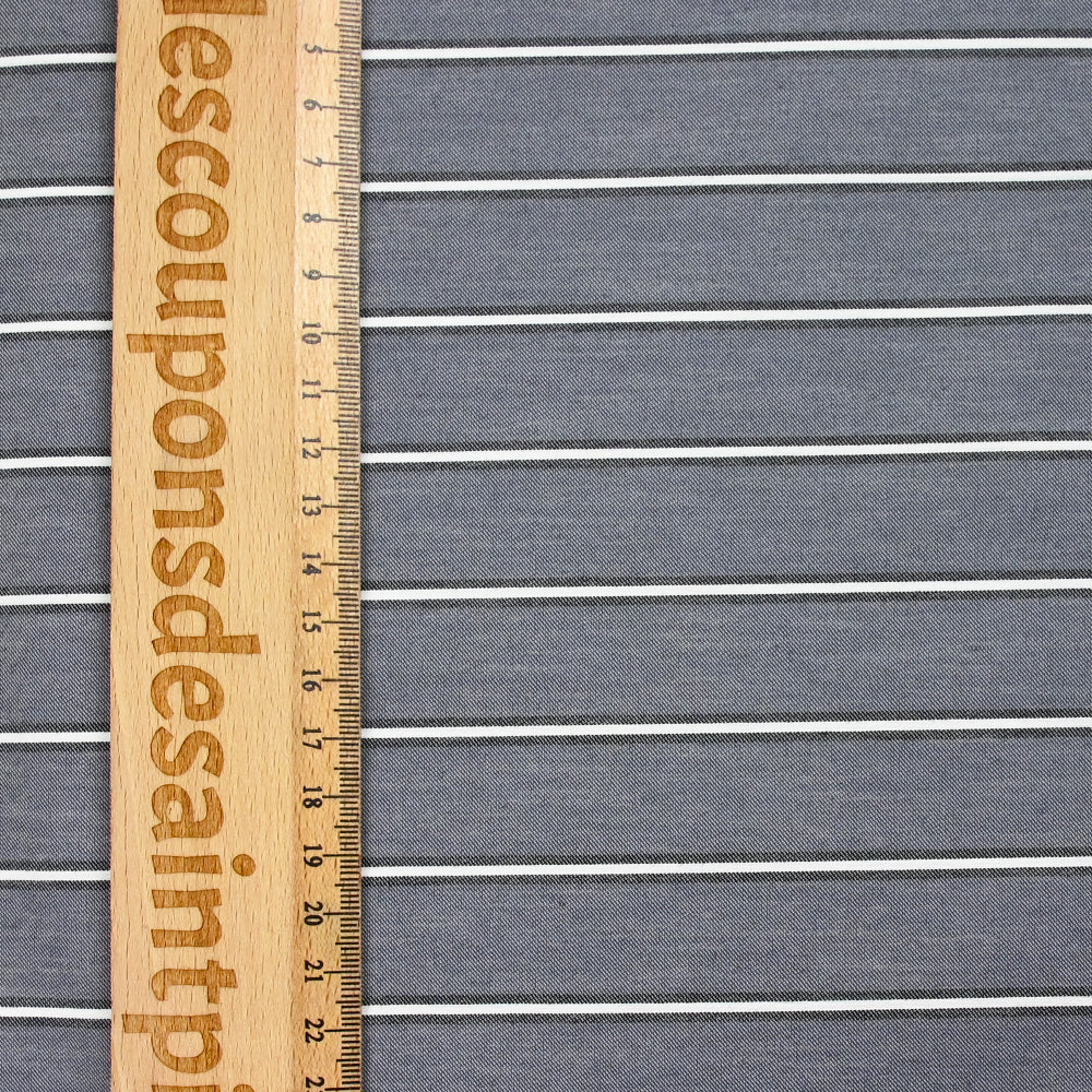 Polycoton tissé-teint rayure blanche fond bleu - Image 3
